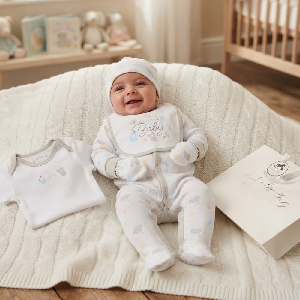 H15046: Baby Unisex "Bless This Baby" 6 Piece Mesh Bag Gift Set (NB-6 Months) H15046: Baby Unisex "Bless This Baby" 6 Piece Mesh Bag Gift Set (NB-6 Months)